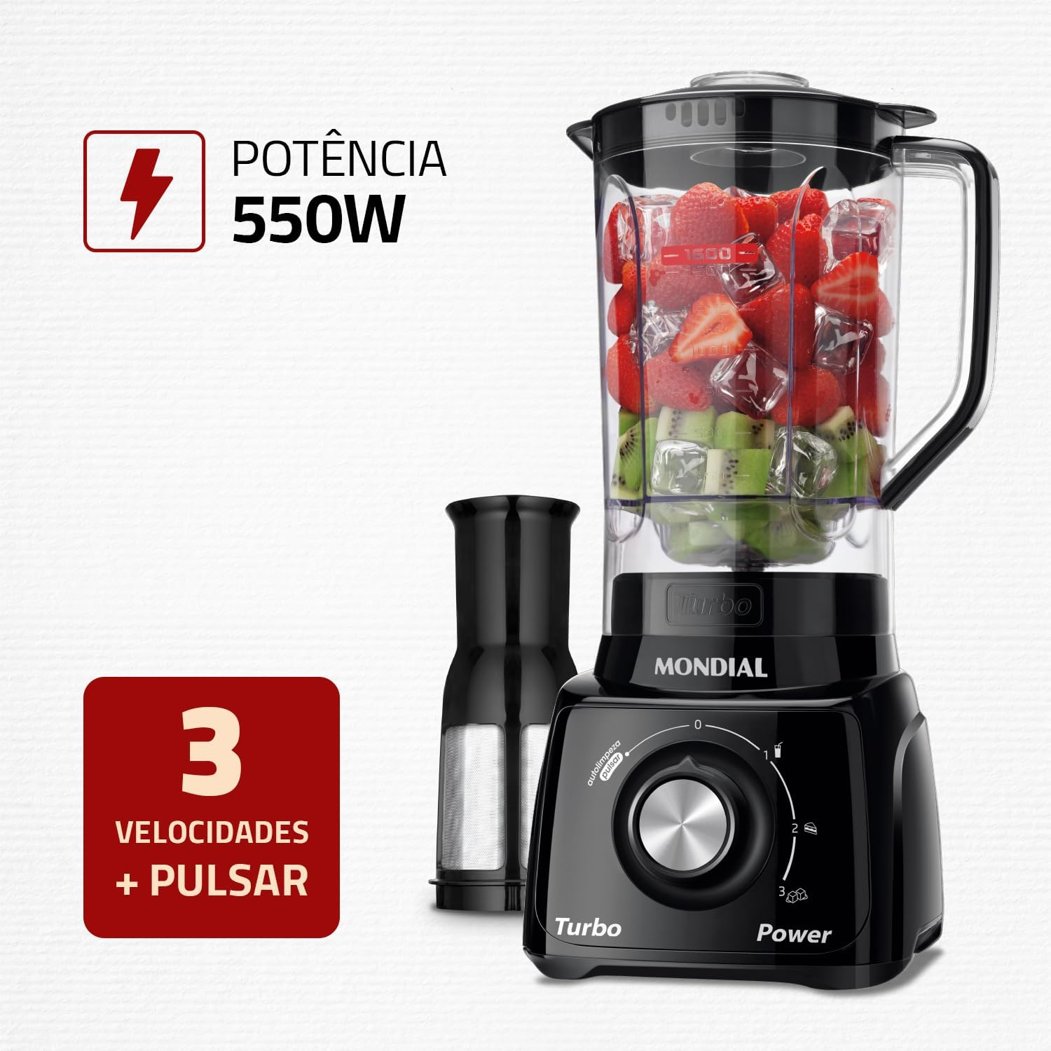 Liquidificador Mondial, Turbo Power 550W, 220V, Preto, 2,2 L - L-99 FB