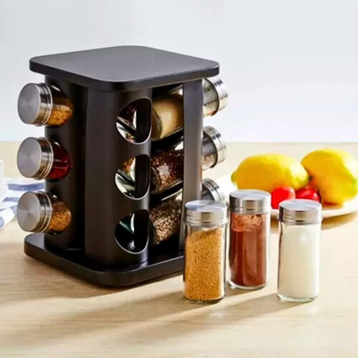 Porta Tempero Condimentos Giratório Preto Com 12 Potes 85ml Preto