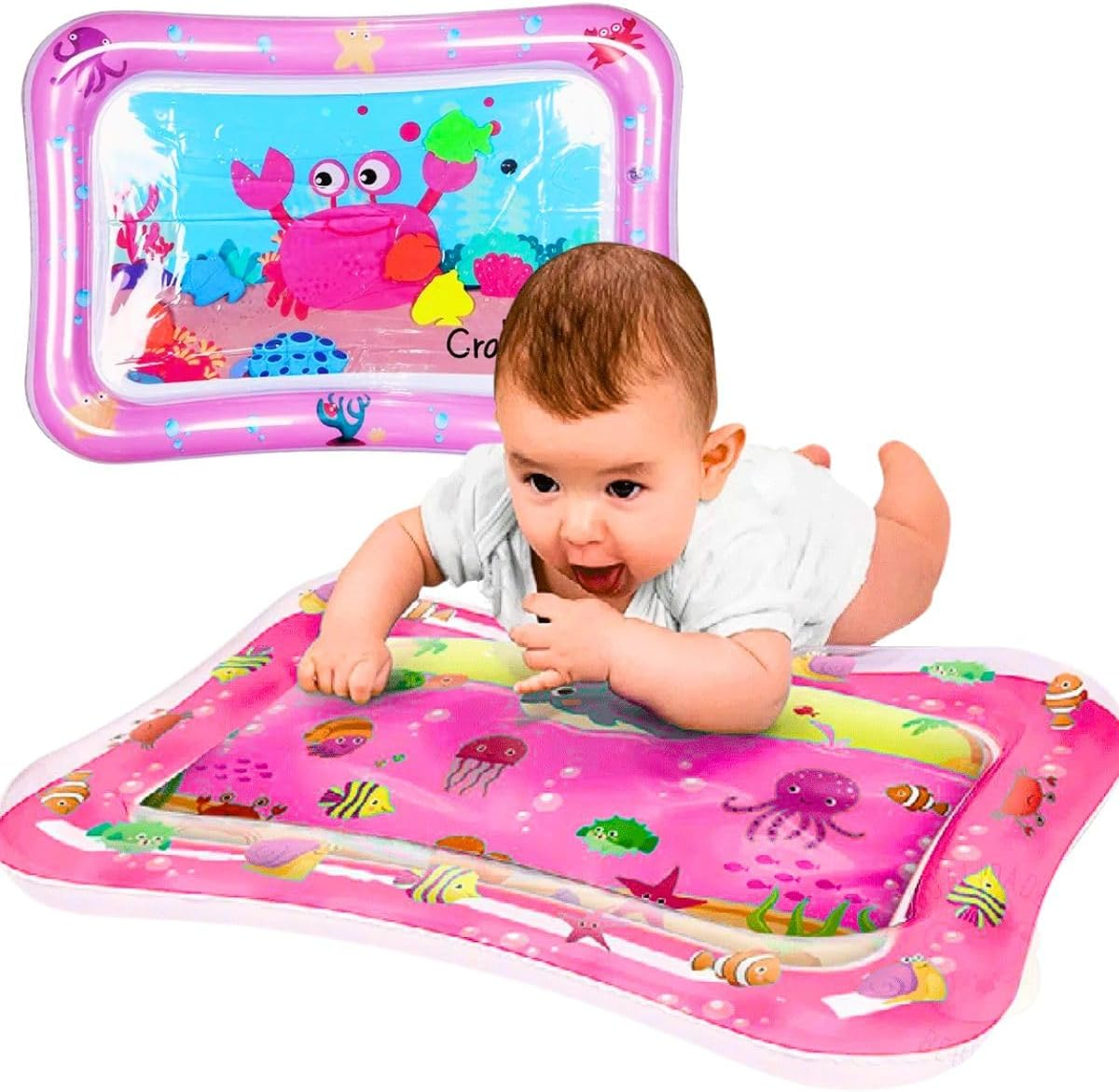 Tapete Bebê Interativo Atividades Sensorial Inflável com Agua de Criança Almofada Infantil Tummy Time (Rosa)