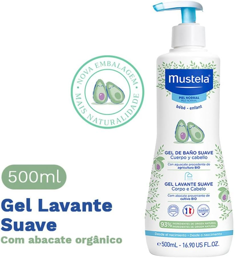 Mustela Gel Lavante Suave 500ml - Sabonete Líquido Corpo e Cabelo para bebês e crianças – feito com 93% de ingredientes de origem natural
