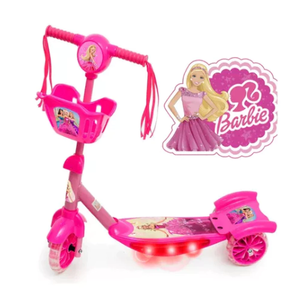 Patinete Infantil Menina 3 Rodas Roxo Barbie Com Musica e Luz