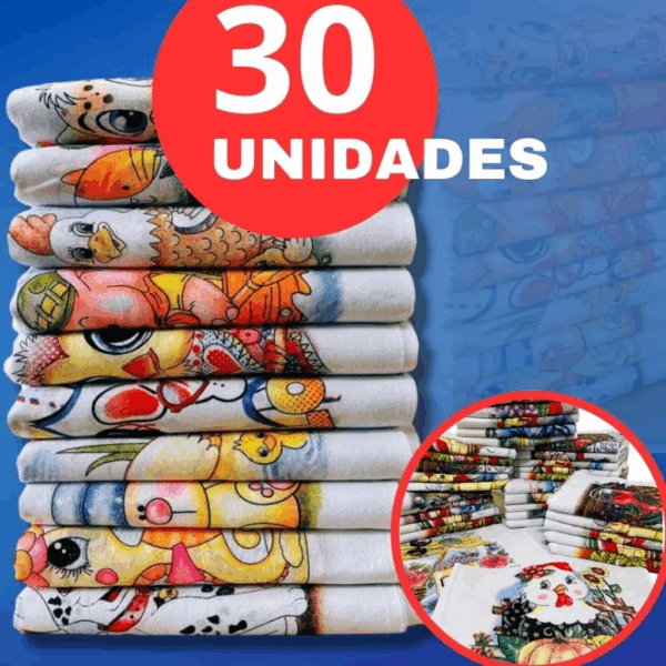 Kit 30 Pano de prato grande de copa cozinha estampado com bainha 100% algodão atacado