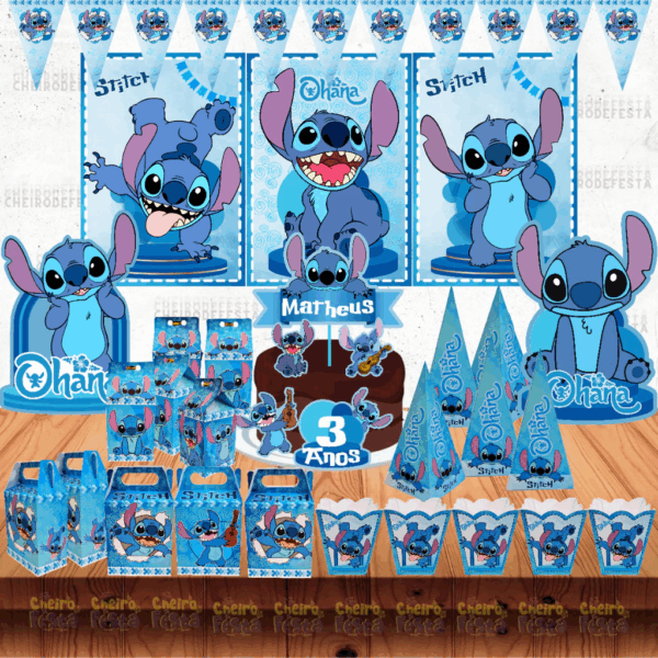 Kit Festa Aniversário Lilo & Stitch - Stitch Decoração Personalizada Nome e idade - Mêsversário