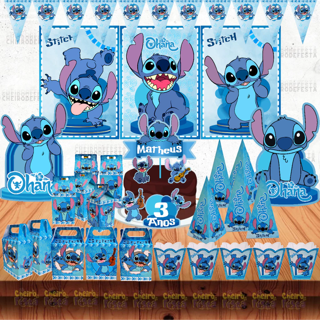 Kit Festa Aniversário Lilo & Stitch - Stitch Decoração Personalizada Nome e idade - Mêsversário