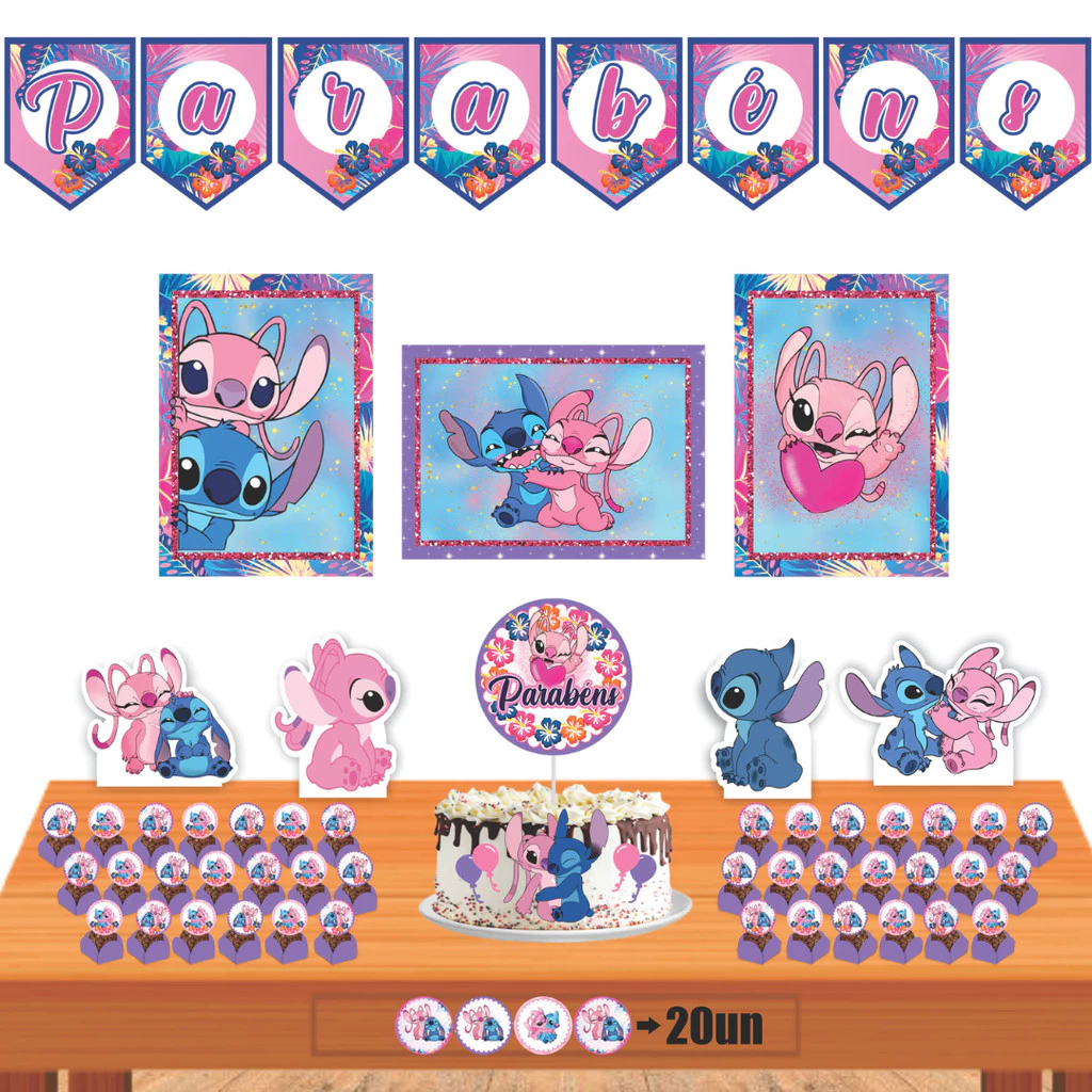 Kit Festa Stitch e Angel Lilo Só Um Bolinho Festa infantil Parabéns