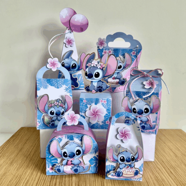 Kit Papelaria Personalizada Lilo Stitch Caixa Caixinha para Festa DESMONTADO