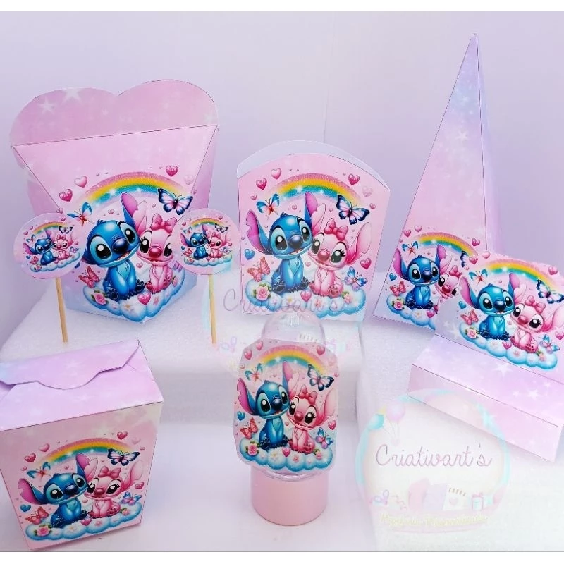Kit Lembrancinha Personalizada Lilo Stitch 80 itens para aniversário festa papelaria