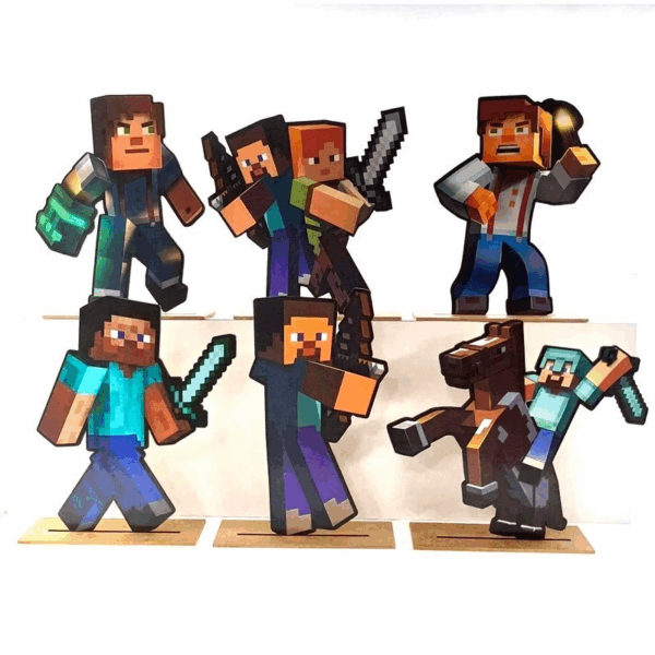 Kit Display de Mesa 6 Peças Para Festa Minecraft MDF