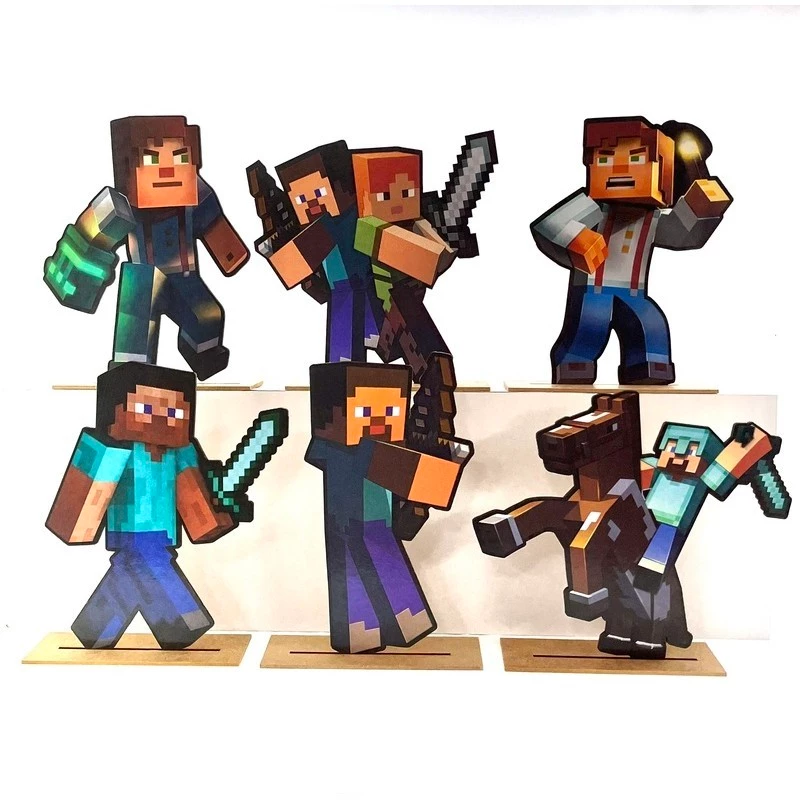 Kit Display de Mesa 6 Peças Para Festa Minecraft MDF