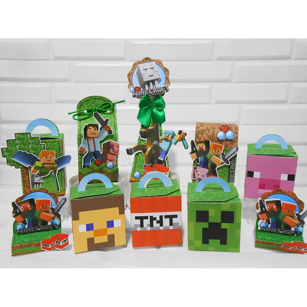 Kit Papelaria Personalizada Minecraft Caixinha para Festa DESMONTADO