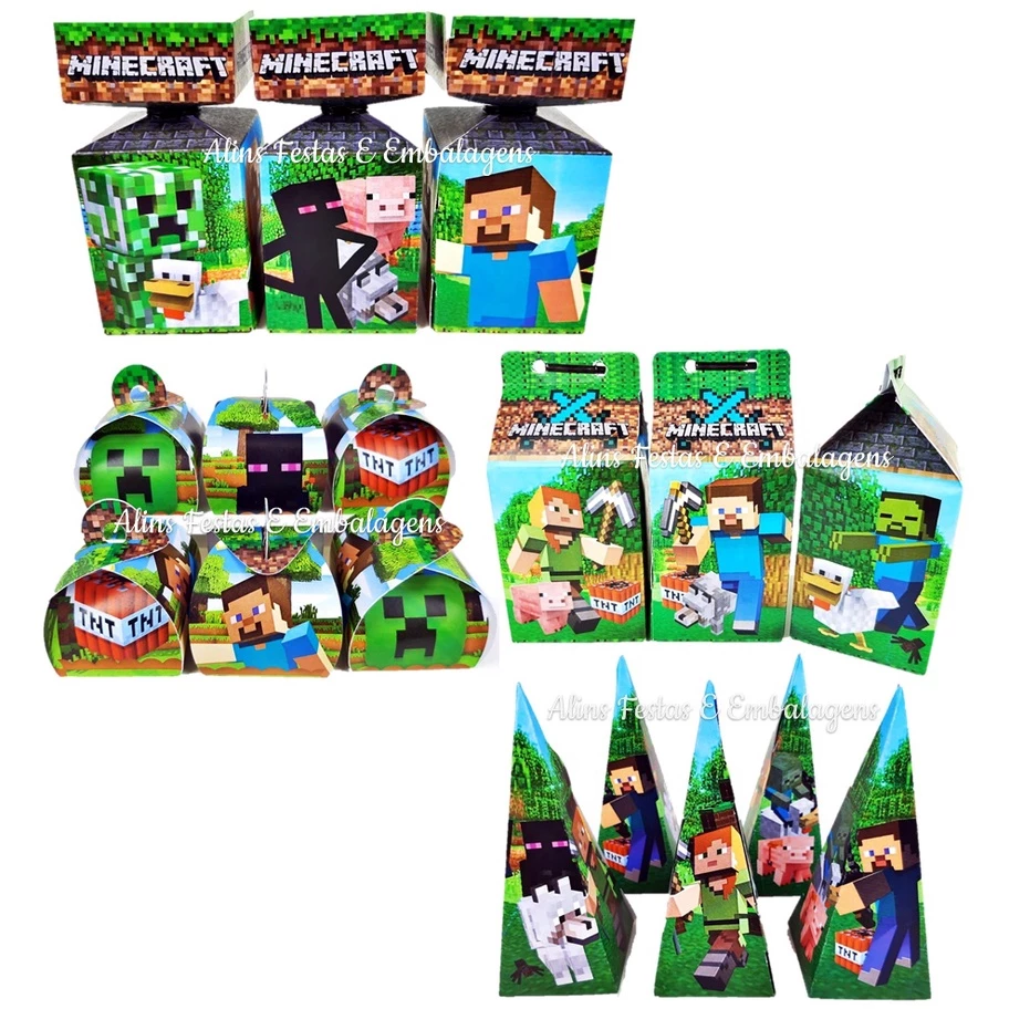 Kit Lembrancinhas Minecraft Papelaria 40 Caixinhas Festa Fácil.