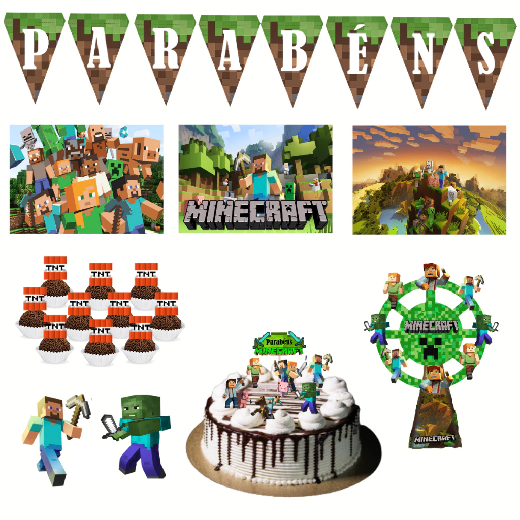 Kit festa em casa só um bolinho Minecraft jogo decoração aniversário infantil menino