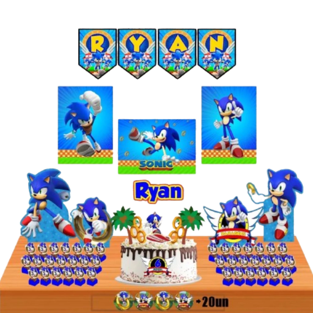Kit Sonic Decoração Festa Um Bolinho Aniversário Em Casa