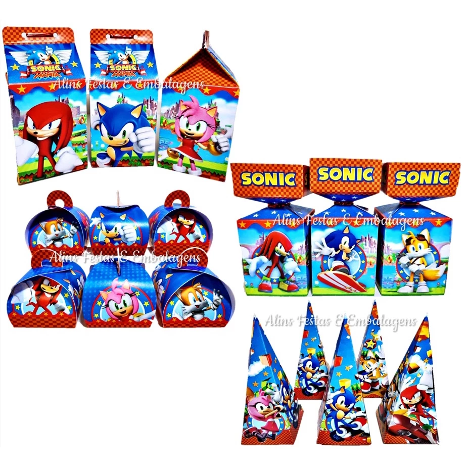 Kit Lembrancinhas Sonic Papelaria 20 Caixinhas Festa Fácil - Decoração Sonic