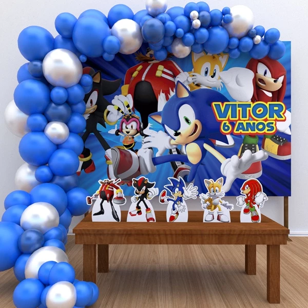 Kit Ouro Personalizado Festa Aniversário Sonic 3 Decoração Cenários
