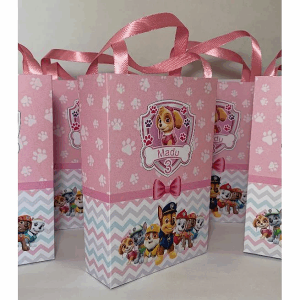 Kit 10/20/30 Sacolinha Personalizada Festa Patrulha Canina Menina Skye