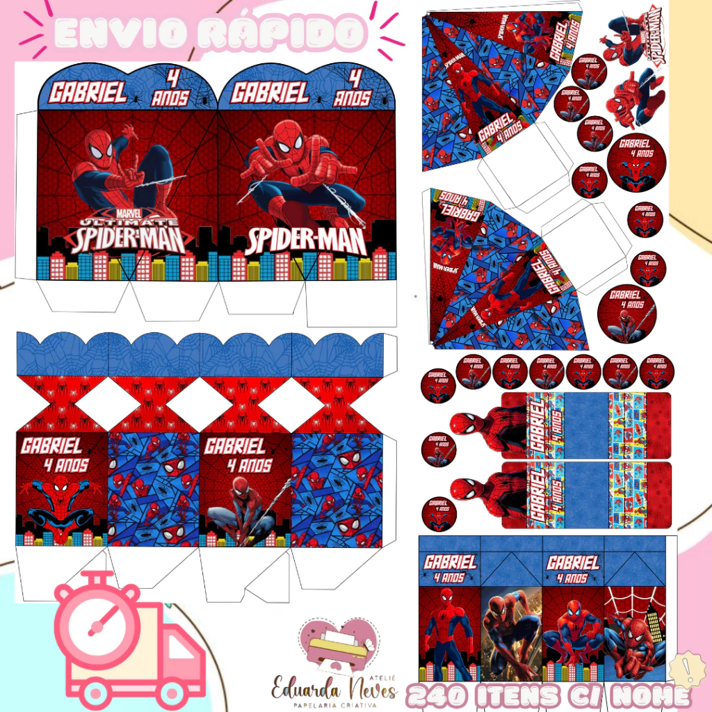 KIT COM 200/80und LEMBRANCINHAS COM/SEM NOME TEMA HOMEM ARANHA