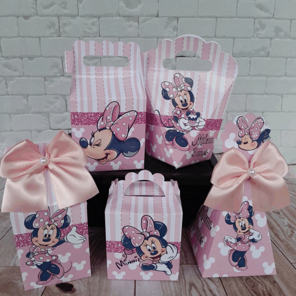 Kit Festa Personalizados Minnie Mouse Rosa Mine Lembrancinhas para Aniversário Kit Caixinhas Minnie