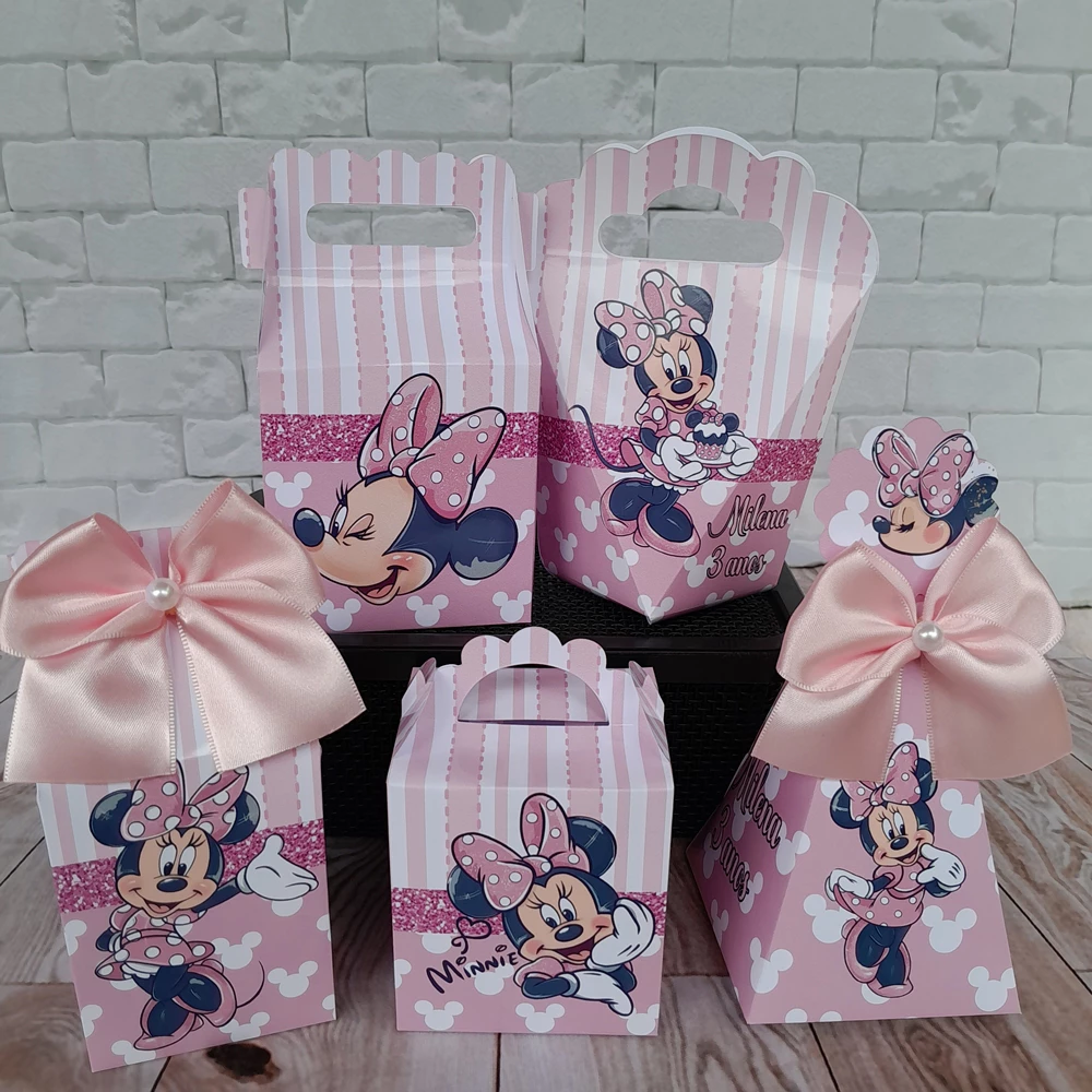 Kit Festa Personalizados Minnie Mouse Rosa Mine Lembrancinhas para Aniversário Kit Caixinhas Minnie