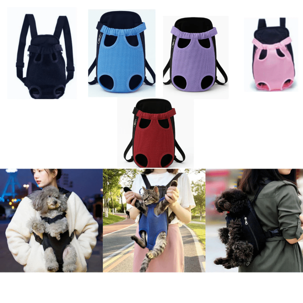 Bolsa Canguru para Transporte de Pet Cachorro e Gato em Tecido Reforçado – Cores Preto, Rosa