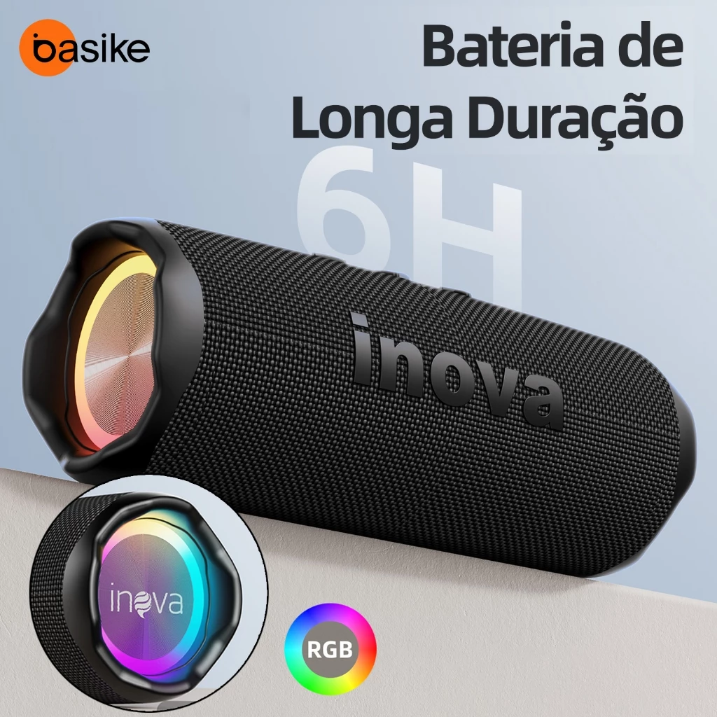 INOVA Caixa de Som Bluetooth Portátil IPX67 com LED, Som Potente 16W, Bateria 2400mAh