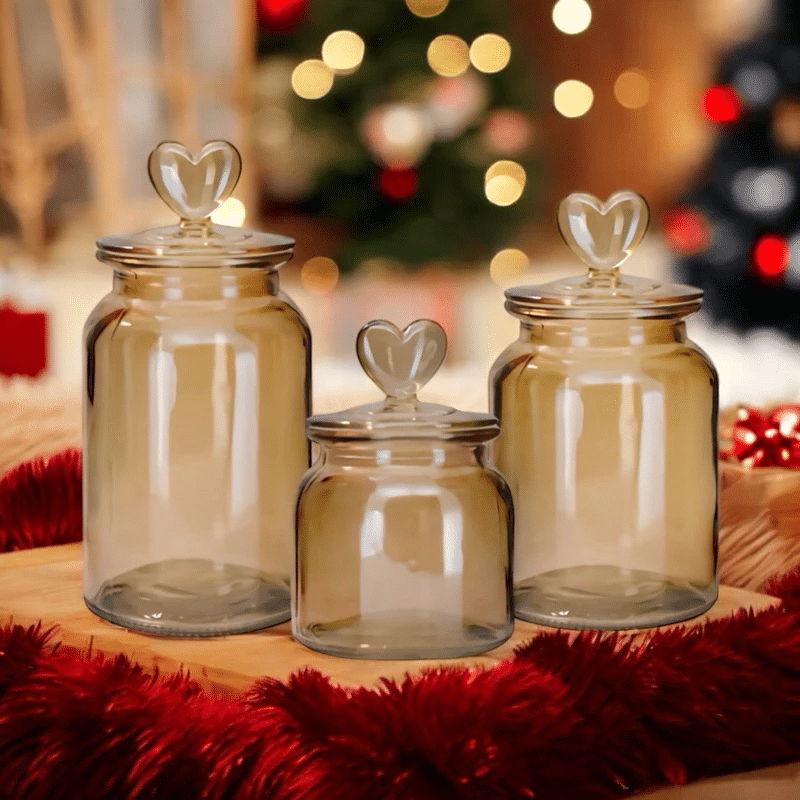 Pote Vidro Âmbar Hermético Tampa De Coração