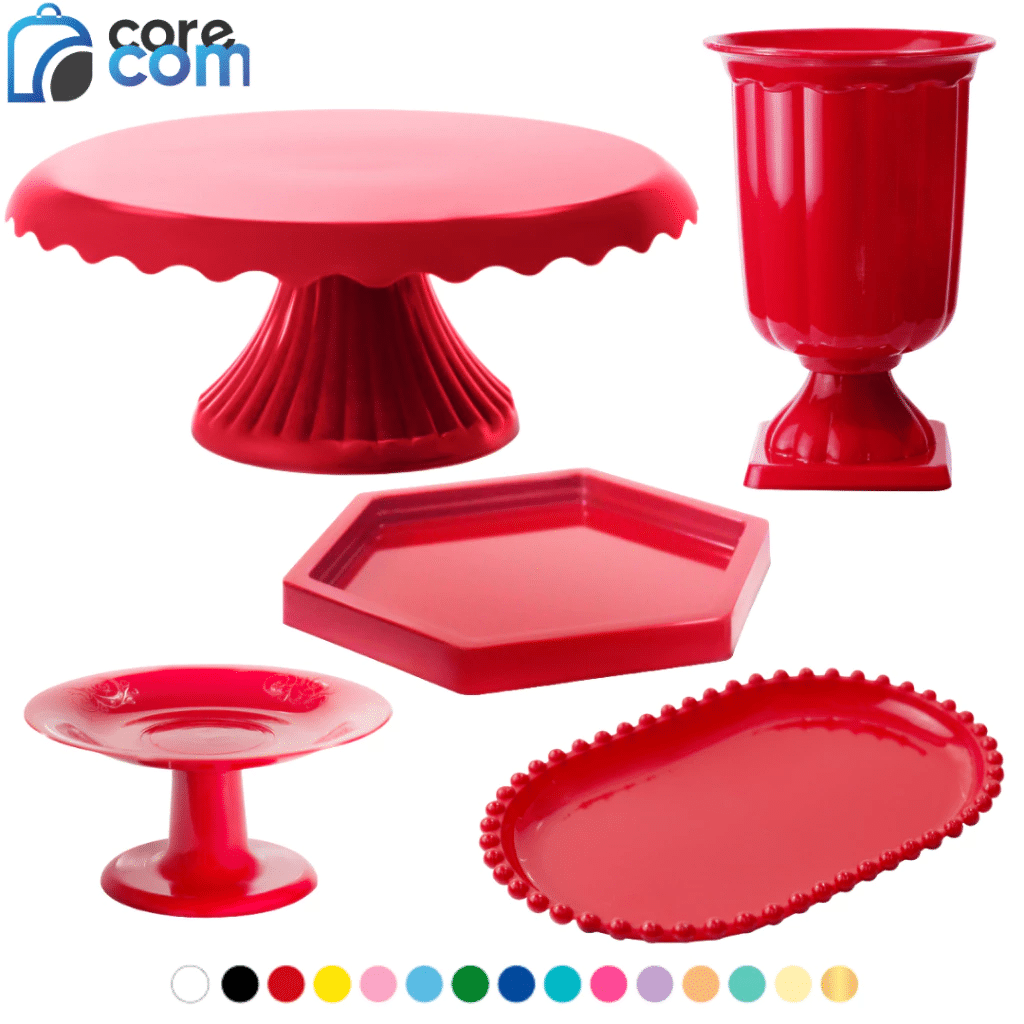 Kit 1 Boleira Cake Renda 22, 1 Band Sextavada, 1 Mini Cake, 1 Bandeja Perolada, 1 Vaso Romano