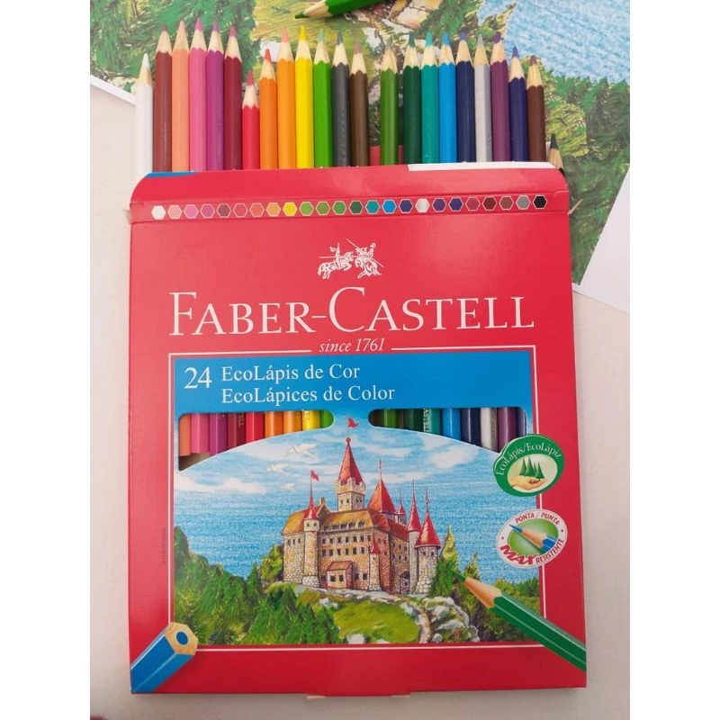 Lapis de Cor Sextavado Ecolapis 24 Cores Faber Castell Envio Rápido