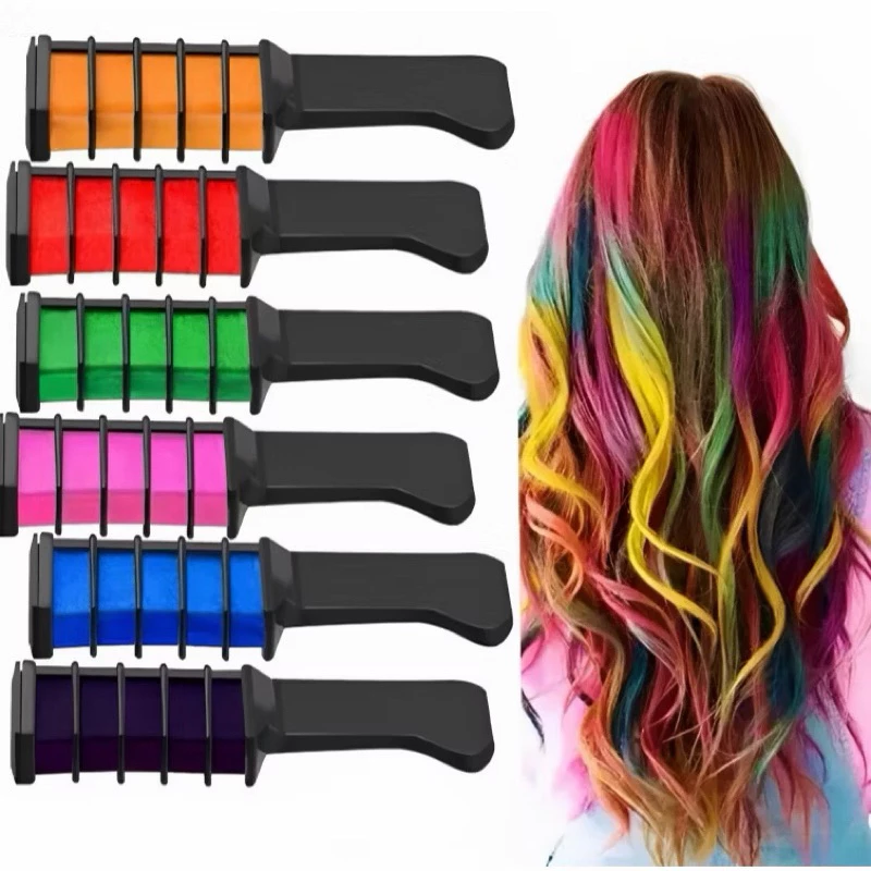 Kit 6 Pente Colorido Giz De Cabelo Com 06 Cores Temporárias Para Festas Criativo, curtir sem danificar o cabelo