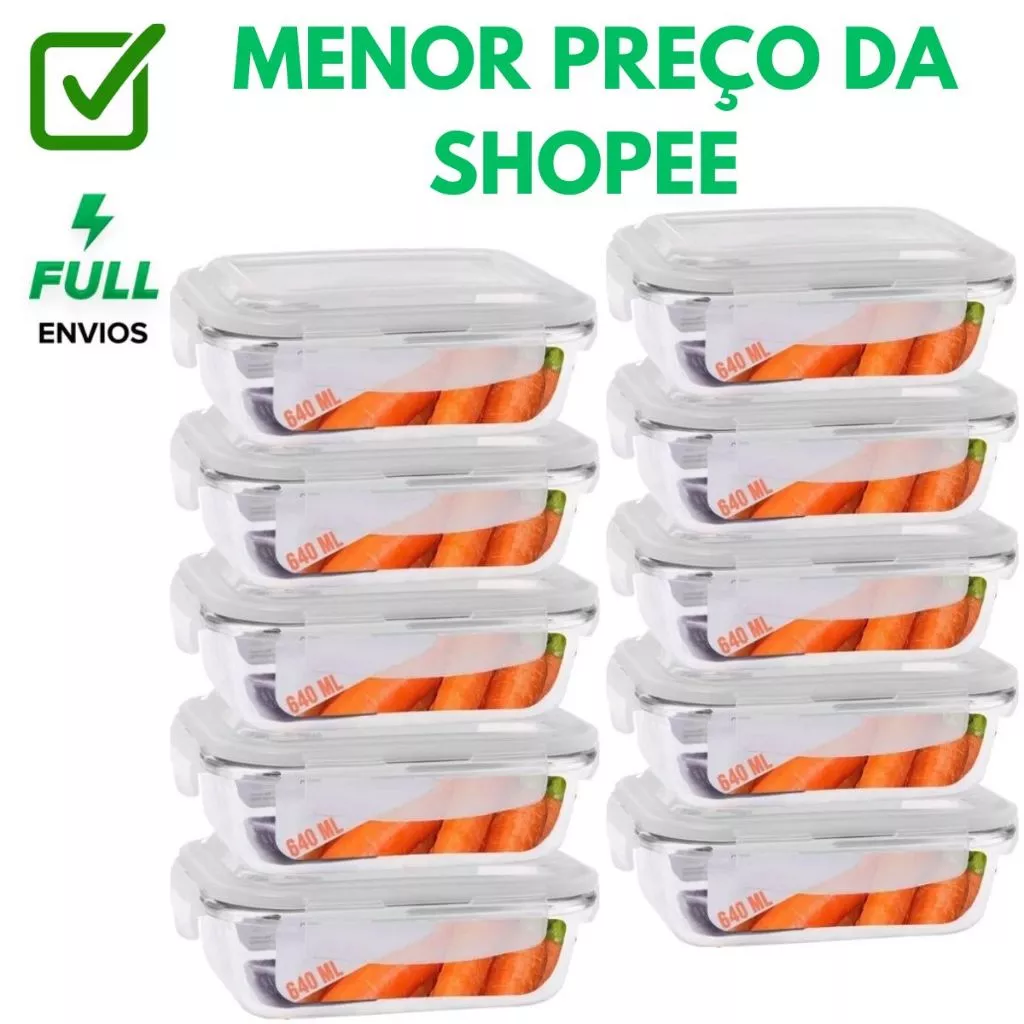 Jogo 10 Pote Marmita Vidro 370ML 525ML 640 ML Hermético 4 Travas