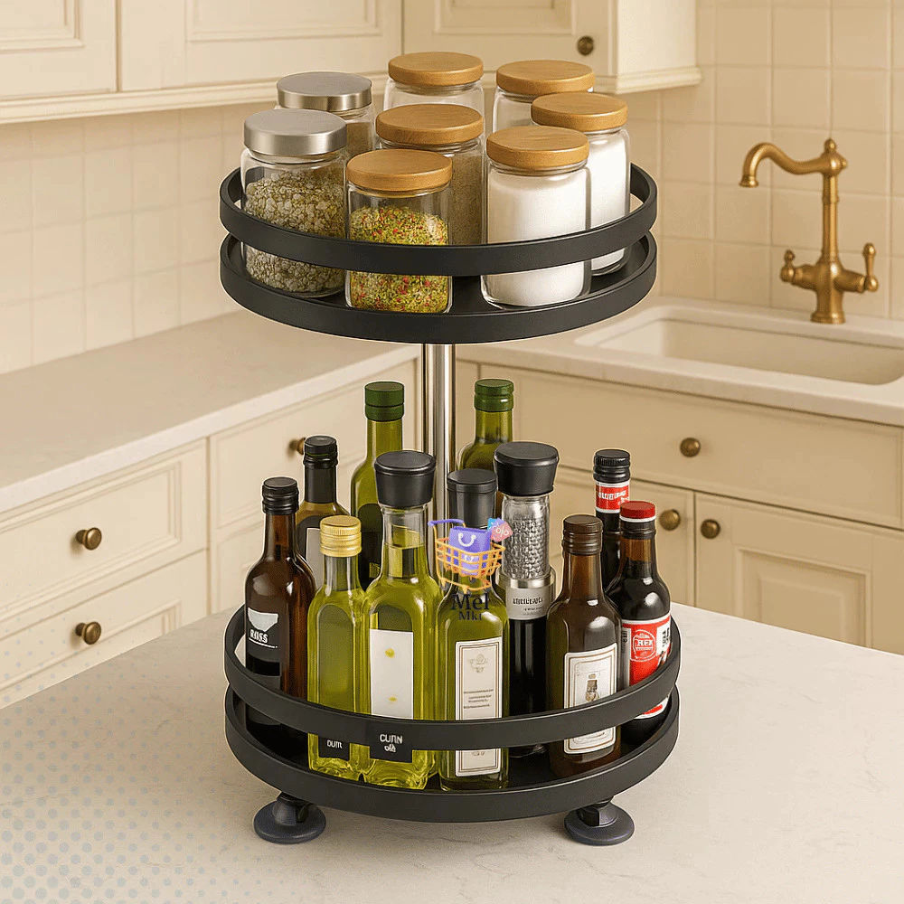 Organizador Banheiro Cozinha Condimentos Tempero Rack Estante Prateleira Giratório 2 Andares Produto
