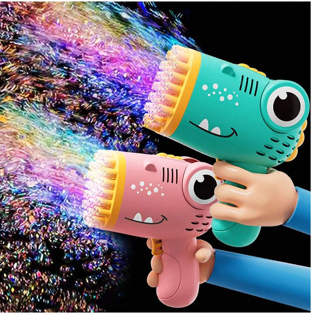 Lançador De Bolha Dinossauro com 40 buracos para lançar bolhas com liquido brinquedo